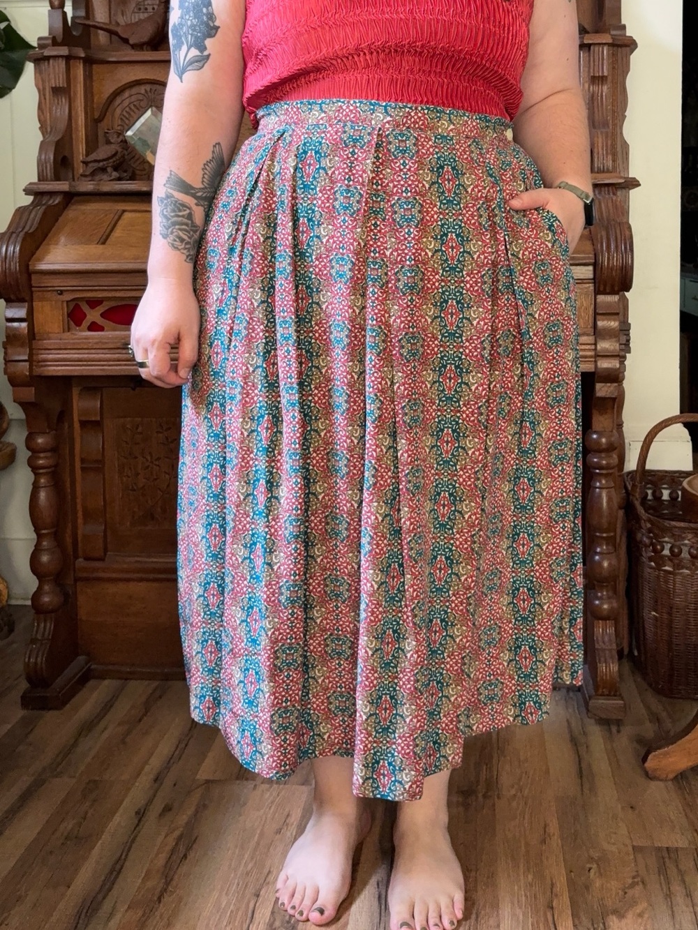 100% silk vintage retro pleated skirt